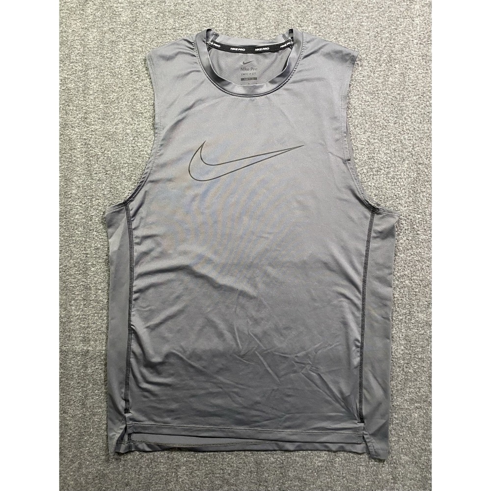 Nike Pro Tank Top Shirt Mens Gray Dri-FIT Slim Fit Swoosh Size L